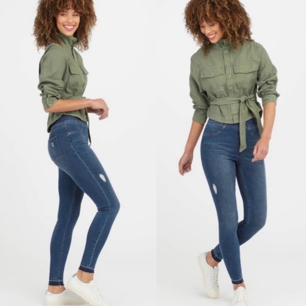 SPANX Distressed Skinny Pull on Pant Raw Hem Ankle Jegging Jeans M